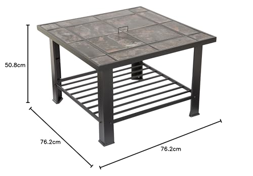 Pure Garden 30″ Square Marble Tile Fire Pit Set – Black