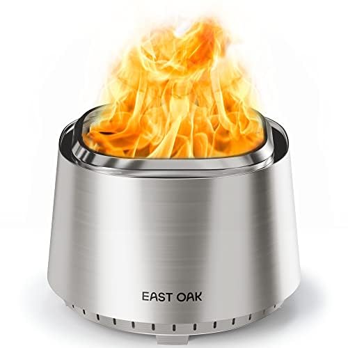 EAST OAK 21″ Smokeless Wood‑Burning Fire Pit – Silver