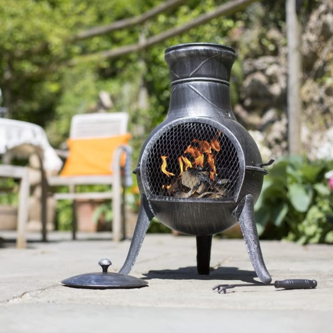 La Hacienda Squat Pewter Steel Chiminea with Legs