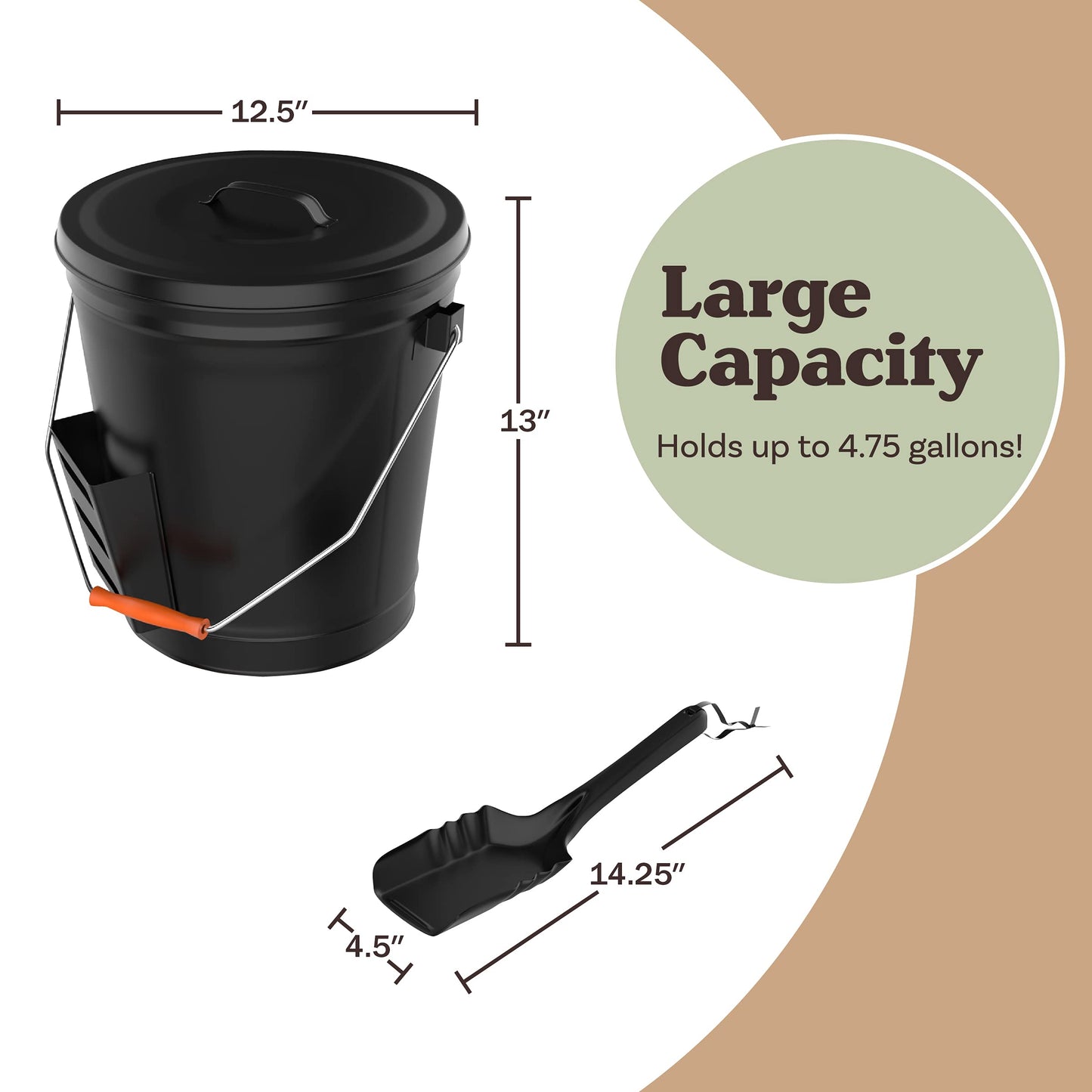 Pure Garden 4.75 Gal Ash Bucket with Lid & Shovel