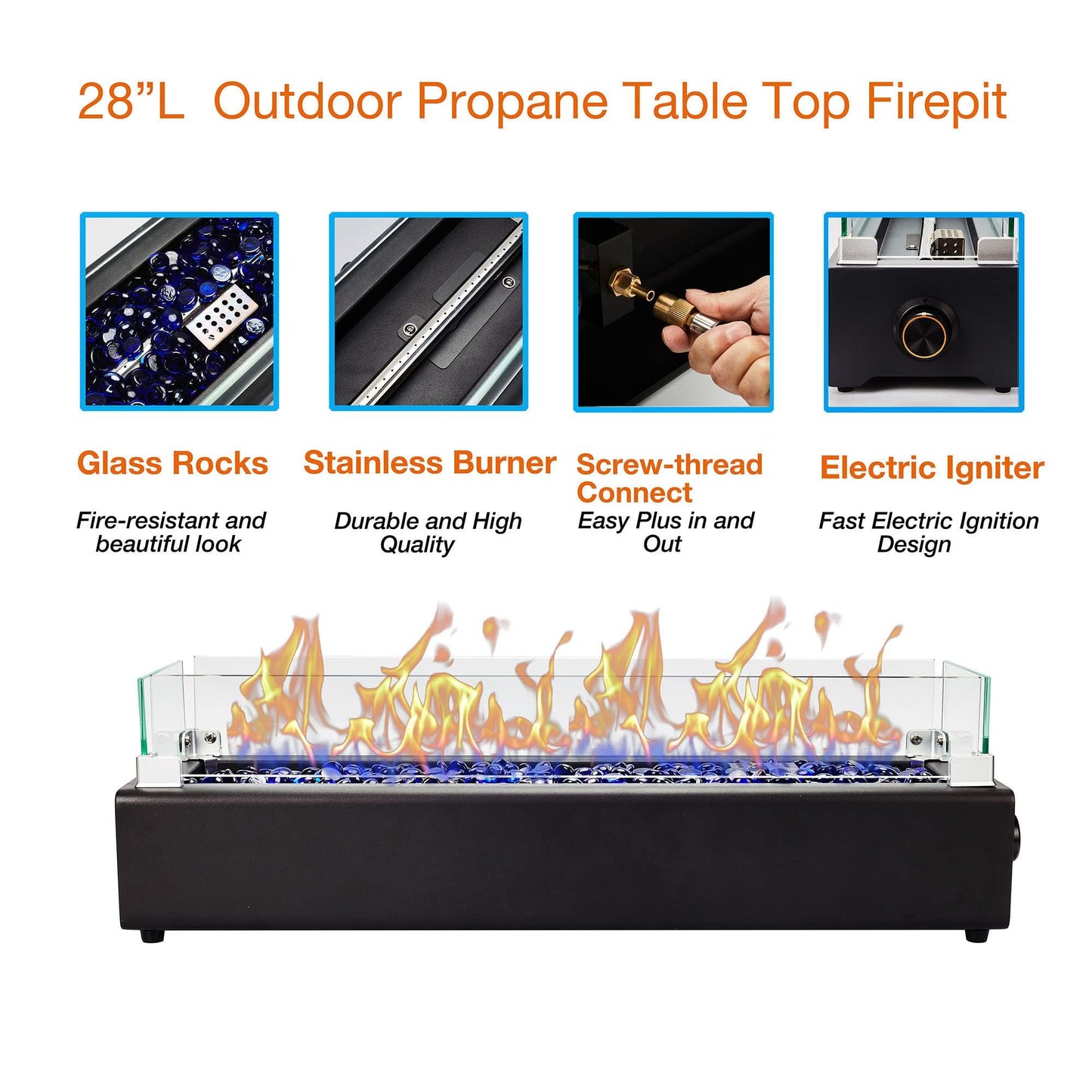 BAIDE HOME 28″ Propane Tabletop Fire Pit – Black