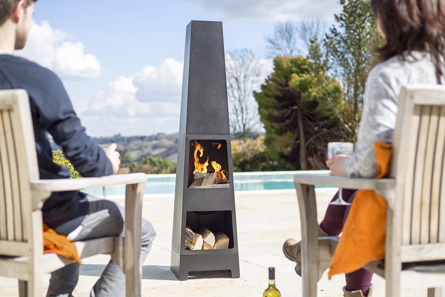 La Hacienda Malmo Steel Chiminea with Log Store