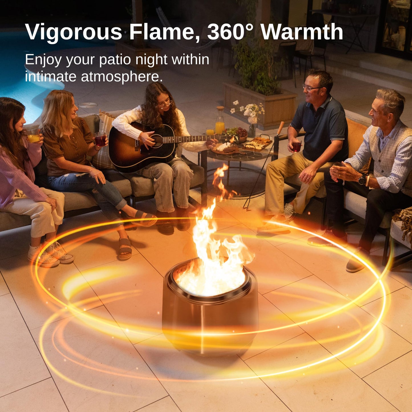 EAST OAK 21″ Smokeless Wood‑Burning Fire Pit – Silver