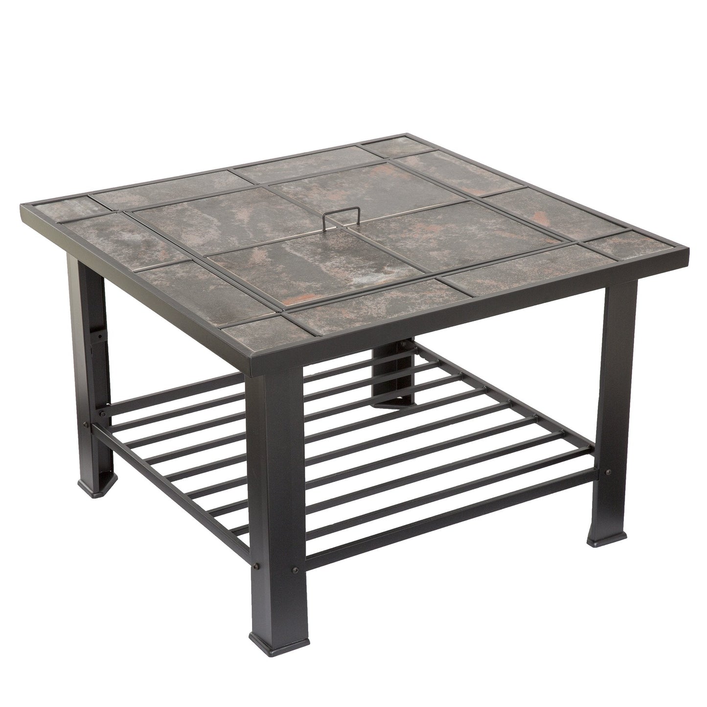 Pure Garden 30″ Square Marble Tile Fire Pit Set – Black