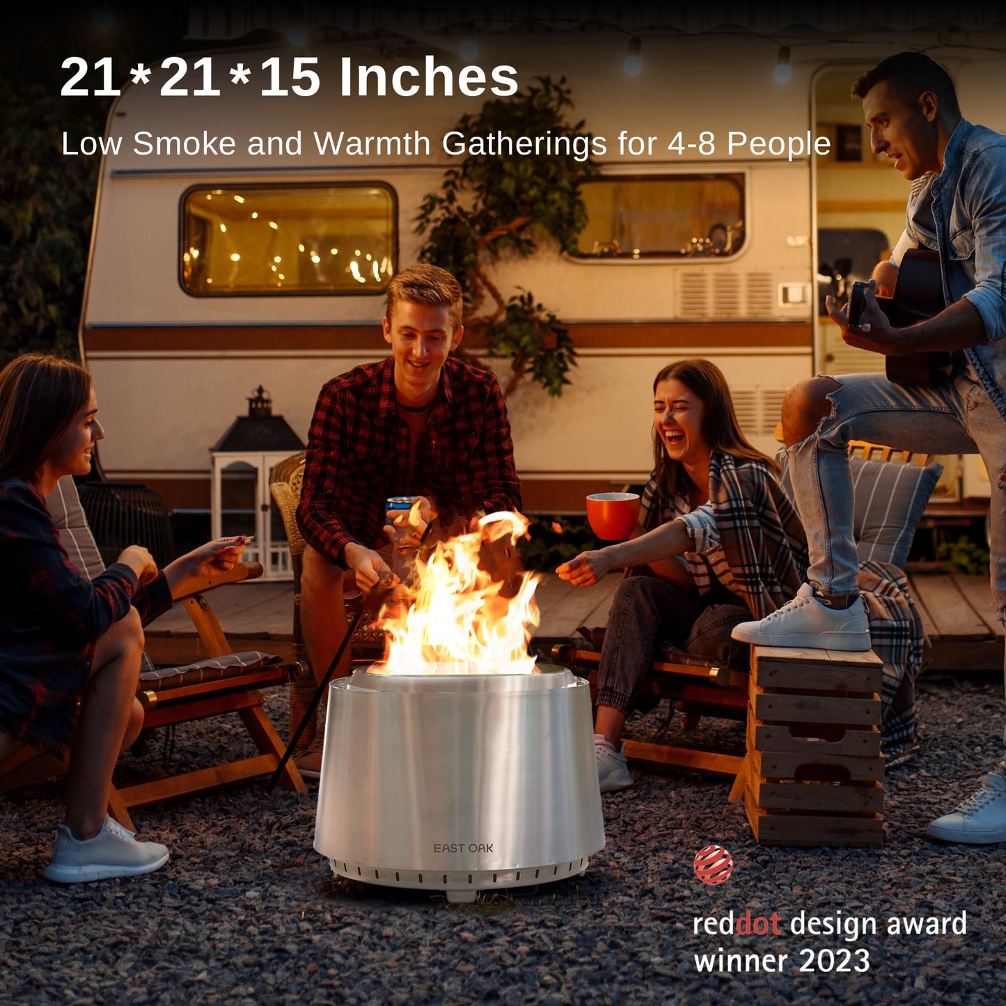 EAST OAK 21″ Smokeless Wood‑Burning Fire Pit – Silver