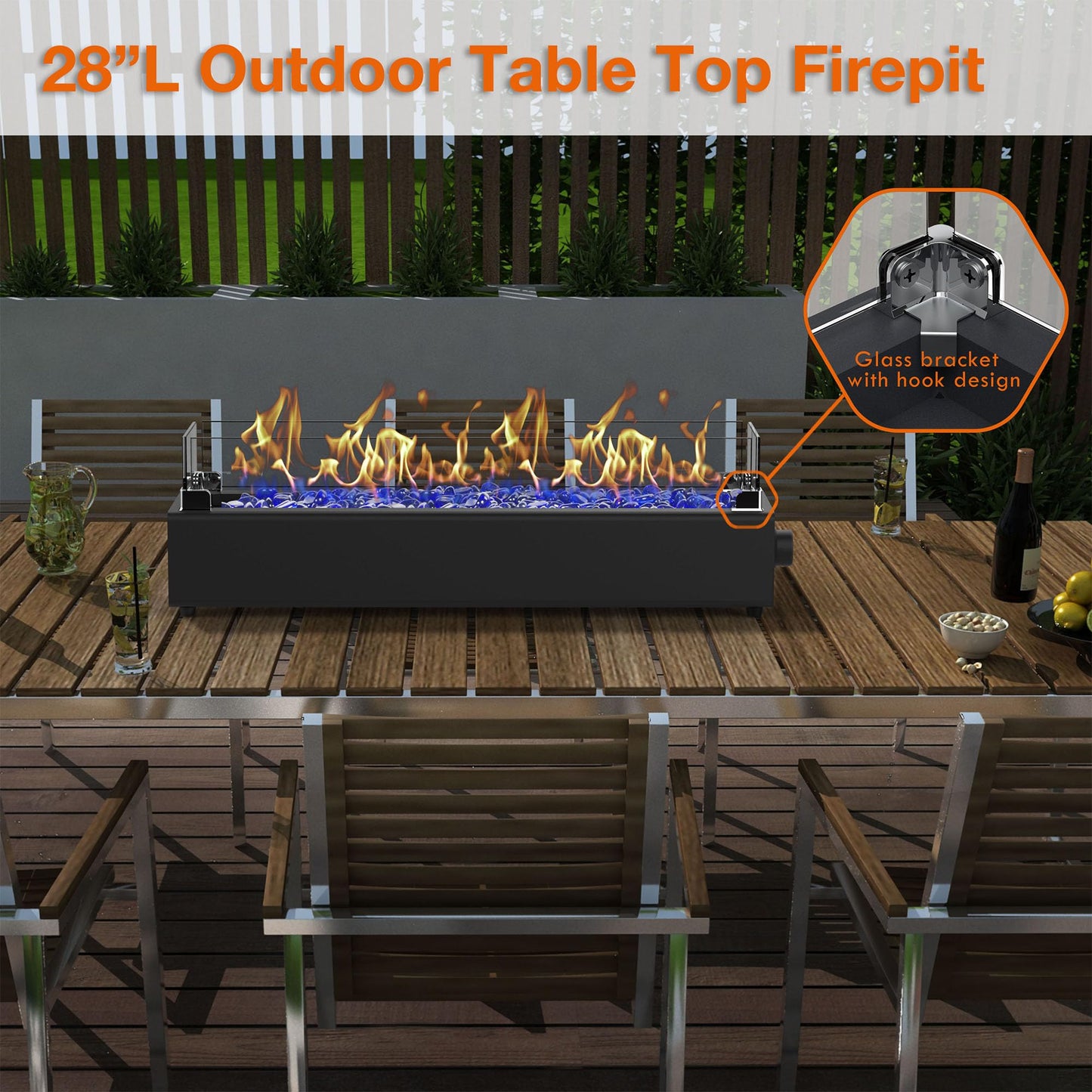 BAIDE HOME 28″ Propane Tabletop Fire Pit – Black