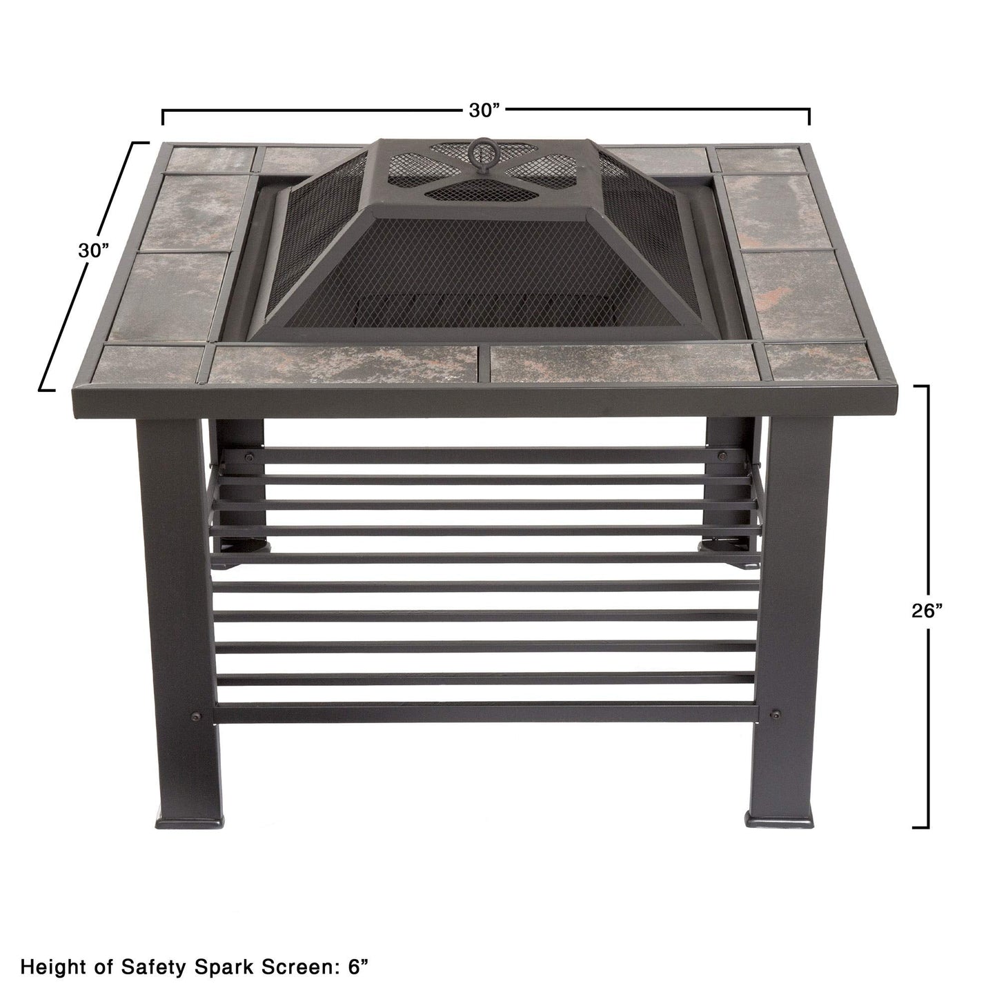 Pure Garden 30″ Square Marble Tile Fire Pit Set – Black