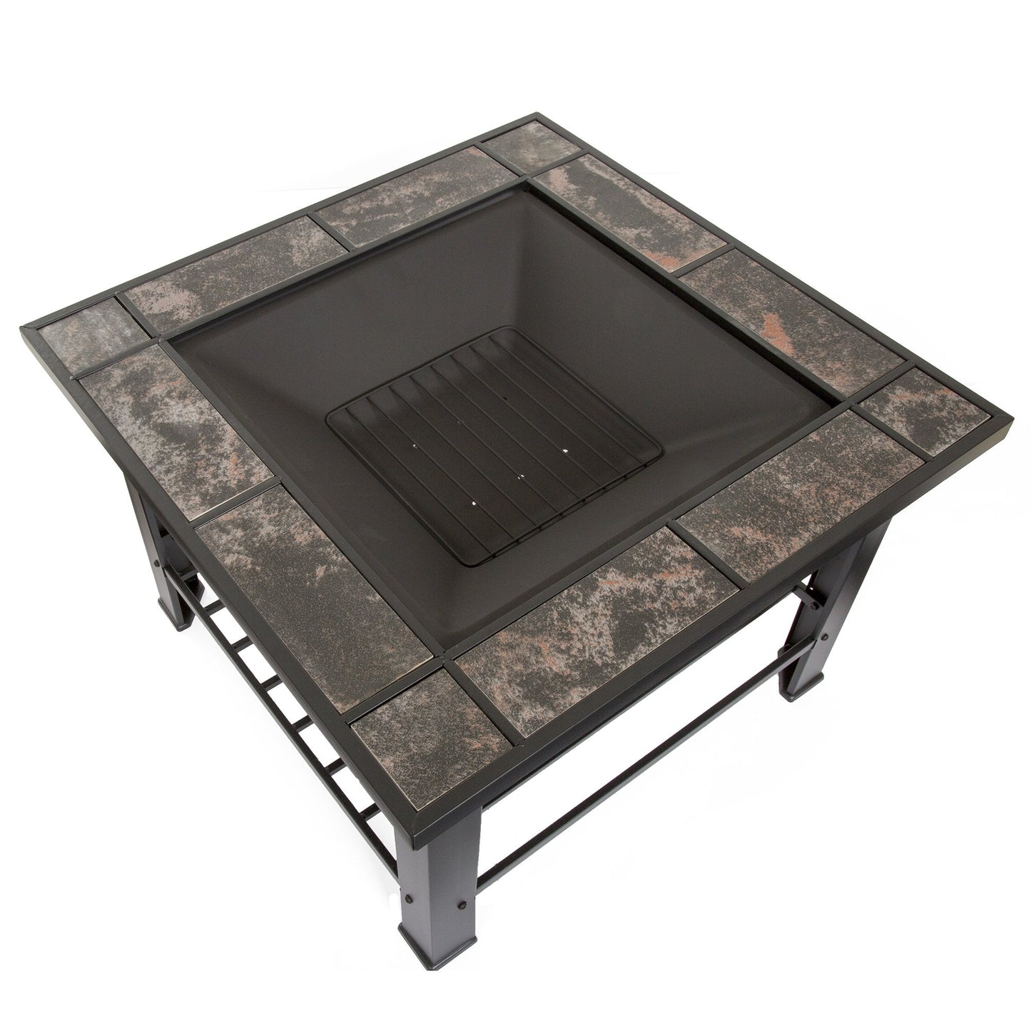 Pure Garden 30″ Square Marble Tile Fire Pit Set – Black