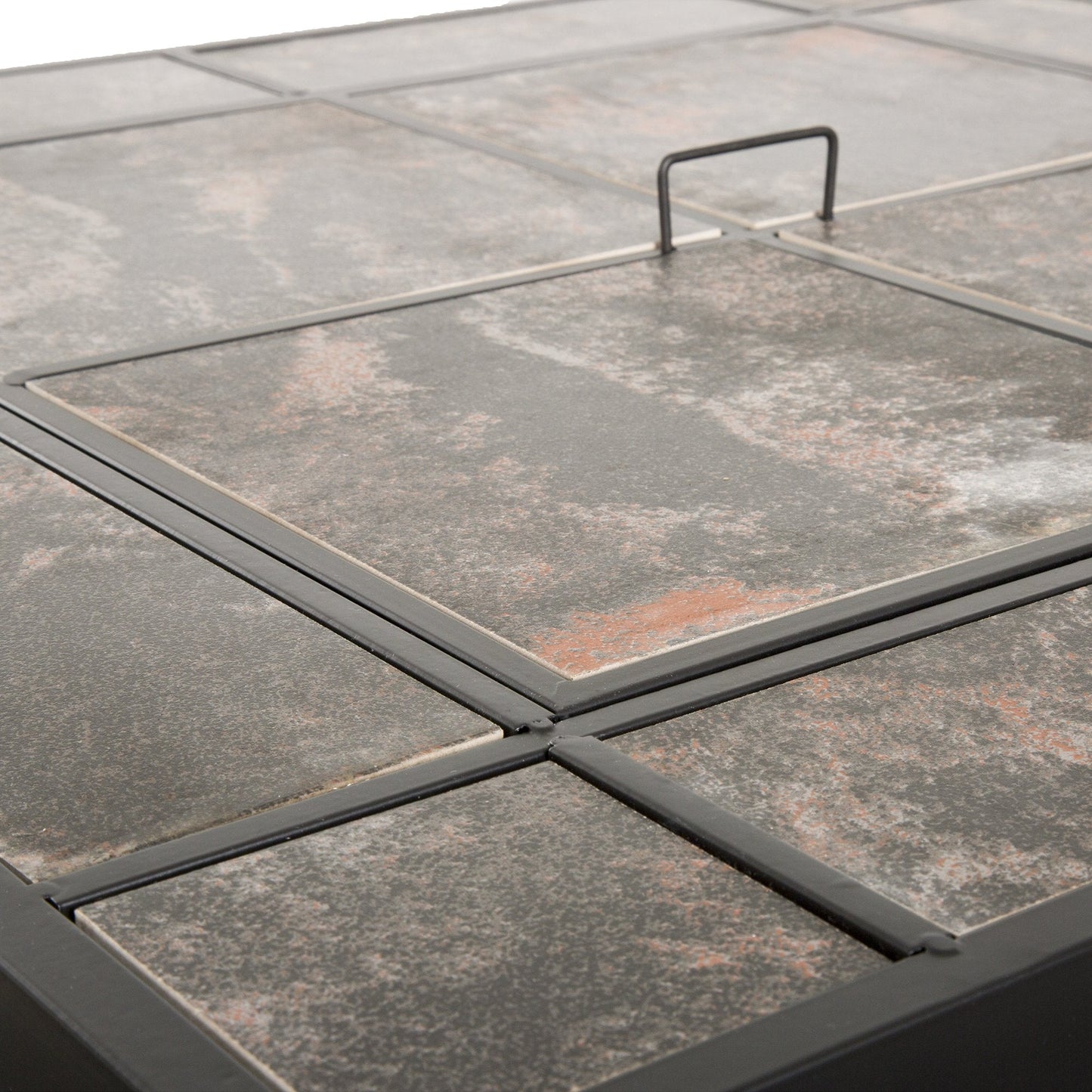 Pure Garden 30″ Square Marble Tile Fire Pit Set – Black