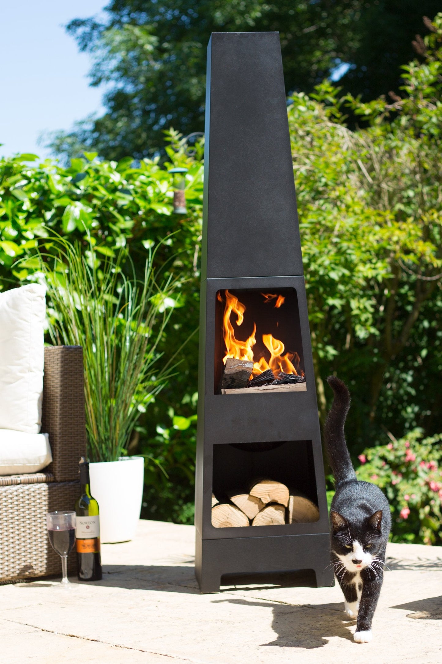 La Hacienda Malmo Steel Chiminea with Log Store