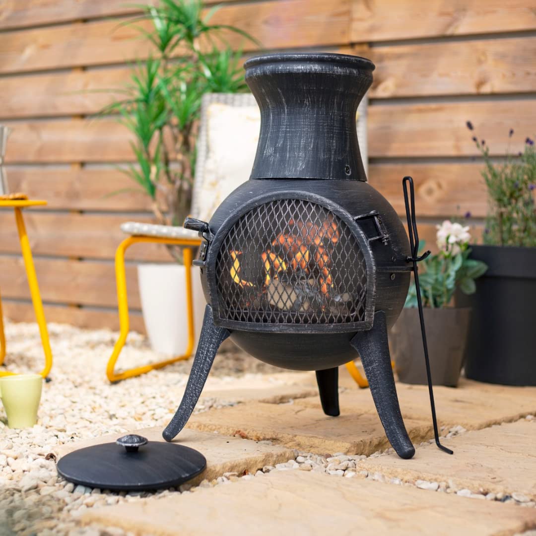 La Hacienda Squat Pewter Steel Chiminea with Legs