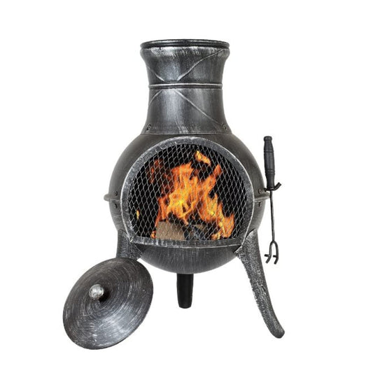 La Hacienda Squat Pewter Steel Chiminea with Legs
