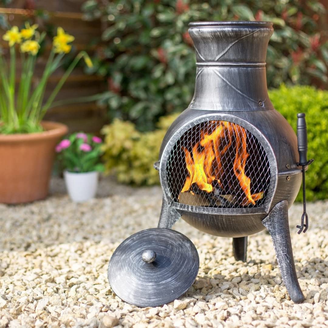 La Hacienda Squat Pewter Steel Chiminea with Legs