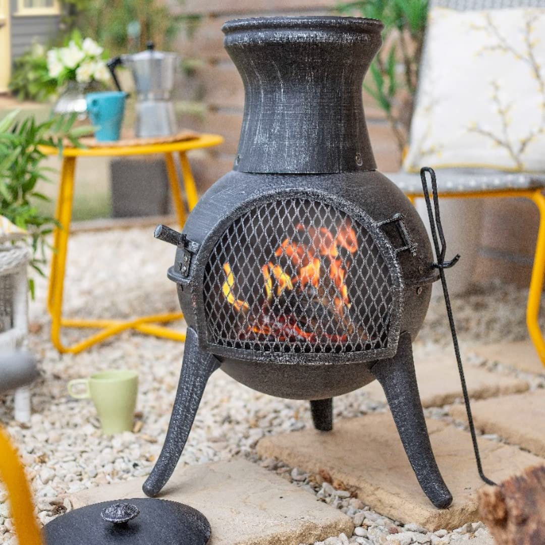 La Hacienda Squat Pewter Steel Chiminea with Legs